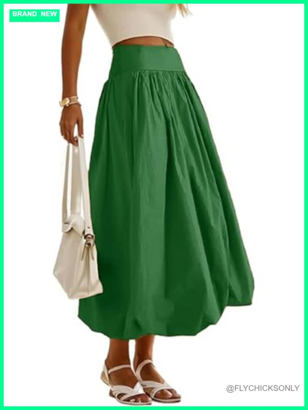 Bubble Maxi Skirt with Pockets Elastic Waist Pleated Ruffle A-Line Flowy Long